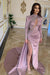 Stunning Lilac Evening Dresses With Sleeves Crystals Mermaid Prim Dress with Side Slit - Prom Dresses