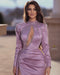 Stunning Lilac Evening Dresses With Sleeves Crystals Mermaid Prim Dress with Side Slit - Prom Dresses