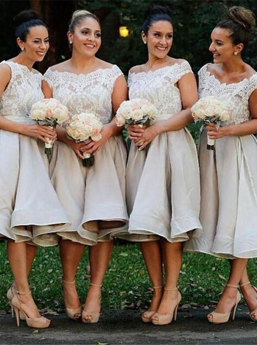 Stunning Off Shoulder Mid-Calf Organza Bridesmaid Dress - Bridesmaid Dresses