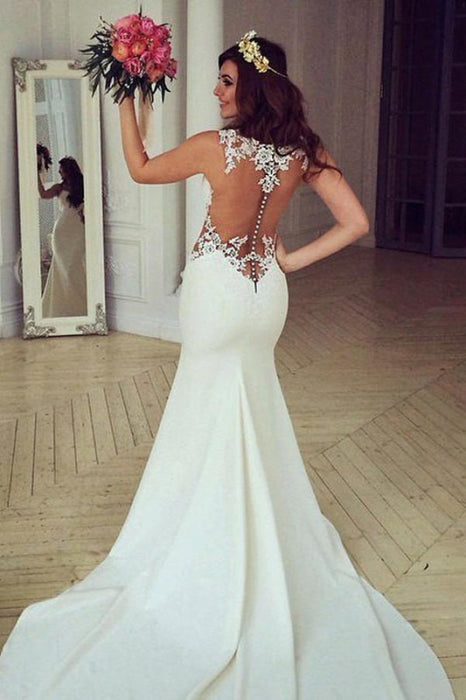Stunning Pretty Mermaid Sleeveless Lace Appliques Wedding Dress - Wedding Dresses