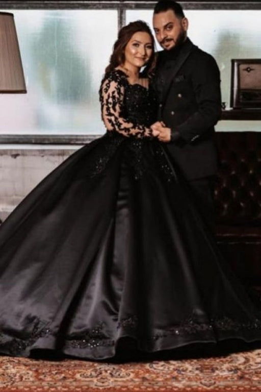 Stunning Princess Black Wedding Dresses with Sleeves - Prom Dresses