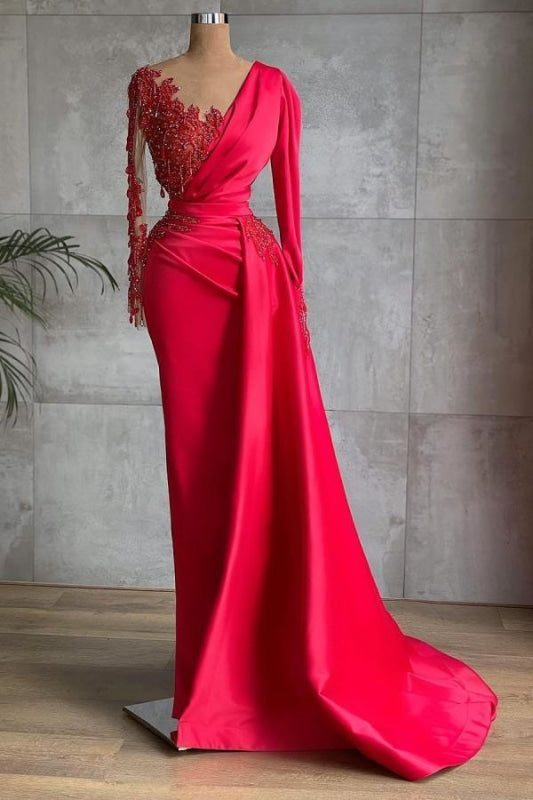 Stunning Red One Shoulder Mermaid Evening Gown with Side Cape - Prom Dresses