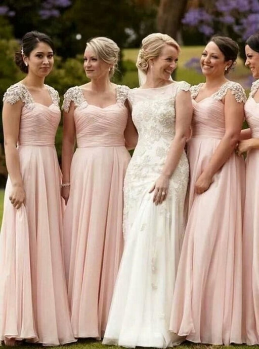 Stunning Scoop Floor-Length Pink Chiffon Bridesmaid Dress - Bridesmaid Dresses