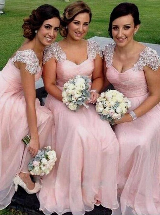 Stunning Scoop Floor-Length Pink Chiffon Bridesmaid Dress - Bridesmaid Dresses