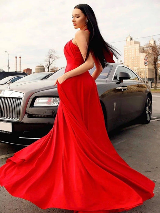 Stylish Halter Neck Red Long Prom, Elegant Halter Neck Red Formal, Red Bridelily Stylish Halter Neck Red Long Prom, Elegant Halter Neck Red Formal, Red Bridelily