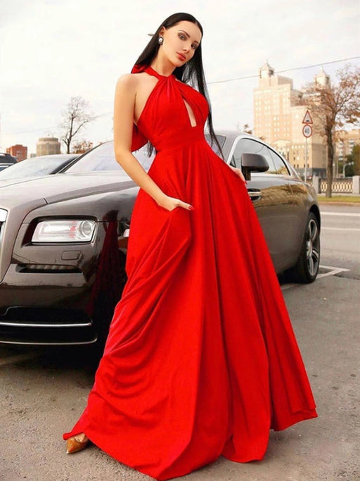 Stylish Halter Neck Red Long Prom, Elegant Halter Neck Red Formal, Red Bridelily Stylish Halter Neck Red Long Prom, Elegant Halter Neck Red Formal, Red Bridelily