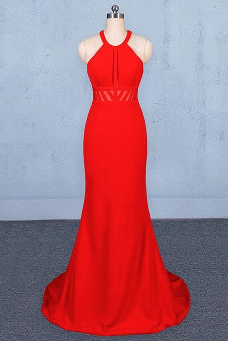 Stylish Halter Prom Dress Red Mermaid Open Back Long Evening Dresses - Prom Dresses