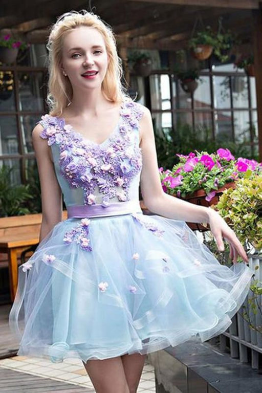 Stylish Light Blue Tulle Petite Short Formal Dresses 2021 - Bridelily Stylish Light Blue Tulle Petite Short Formal Dresses 2021 - Bridelily