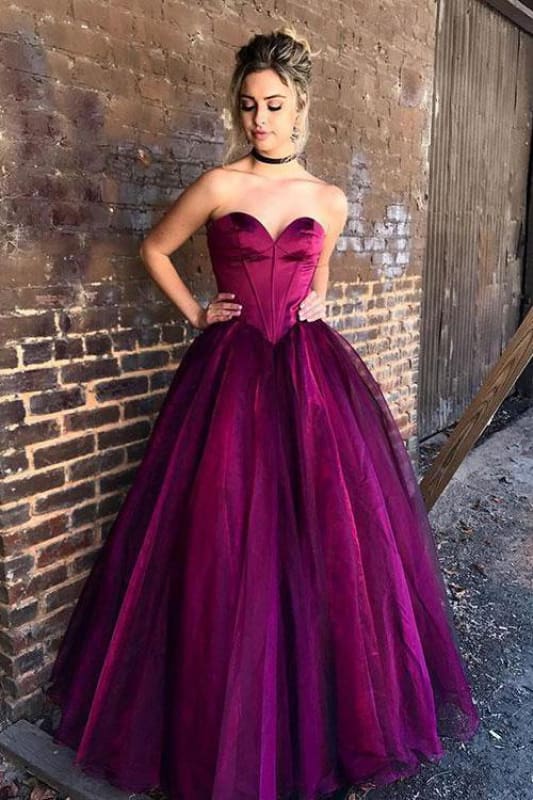 Stylish Magenta Sweetheart Cute Long Prom Dresses Cheap