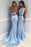Stylish Sky Blue Two-Piece Beaded Long Prom Mermaid Evening Dress - Prom Dresses
