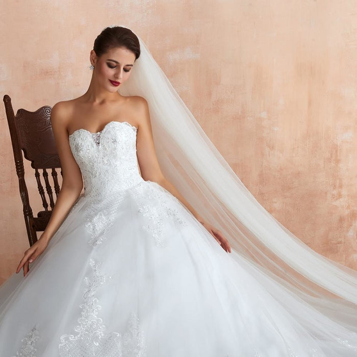 Stylish Strapless Appliques Tulle Wedding Dress - Wedding Dresses