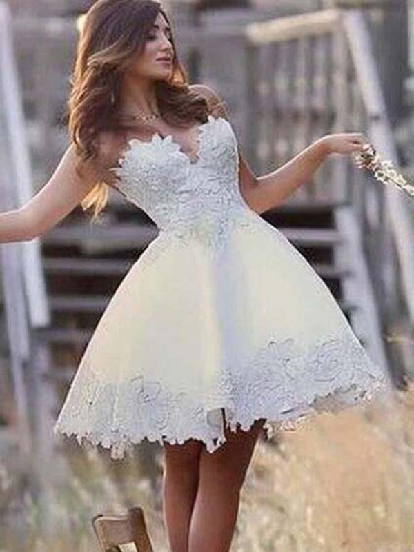white christmas dresses Short A-Line Lace Bridal Dress Sleeveless-Bridelily