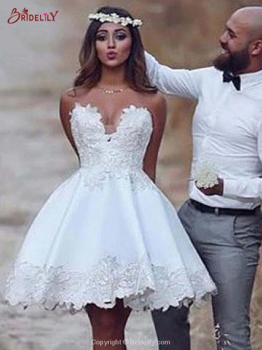 Short A-Line Lace Bridal Dress Sleeveless-Bridelily Short A-Line Lace Bridal Dress Sleeveless-Bridelily