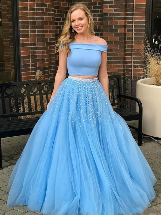 Sweep/Brush Train With Beading Tulle Two Piece Dresses - Prom Dresses