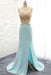 Sweetheabackless Light Blue Lace Prom Dress With Pearls - Prom Dresses