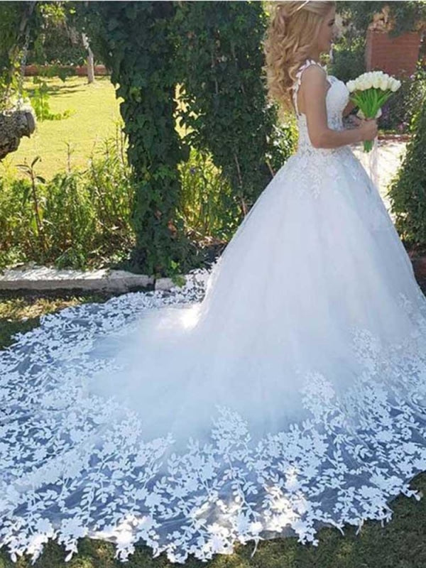 Sweetheart Appliques Ball Gown Wedding Dresses - White / Floor Length - wedding dresses