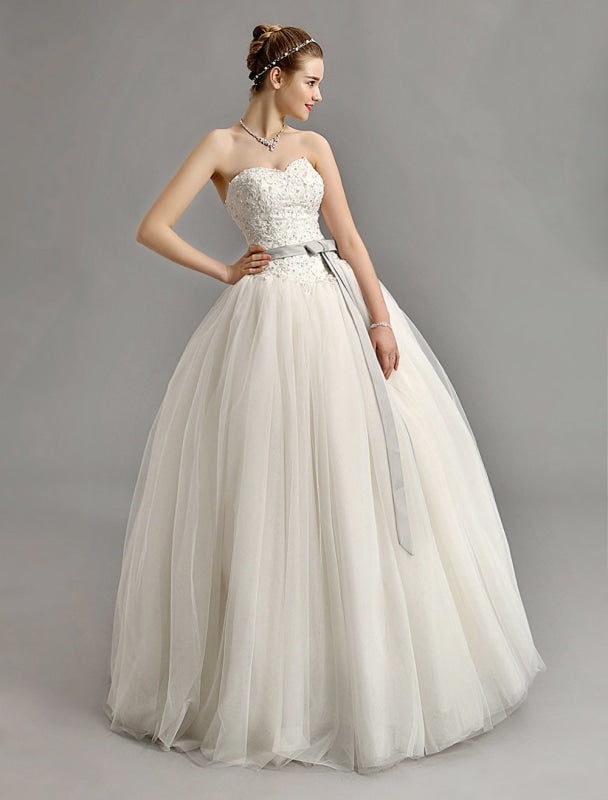 Sweetheart Ball Gown Wedding Dress with Colored Sash misshow