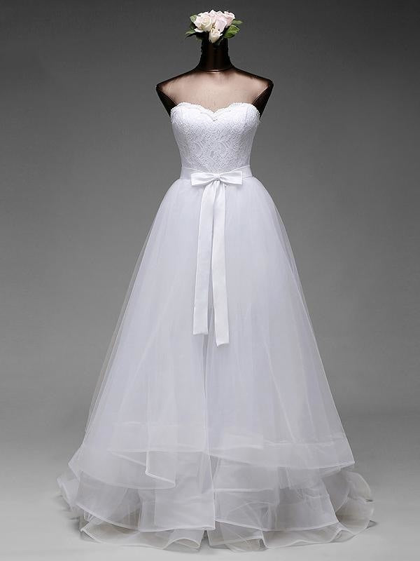 Sweetheart Lace Mermaid Wedding Dresses with Detachable Train - White / Floor Length - wedding dresses