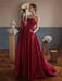 Sweetheart Neck Burgundy Satin Long Prom Dresses with Pocket, Long Burgundy Formal Graduation Evening Dresses 