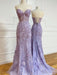 Sweetheart Neck Mermaid Purple Lace Long Prom Dresses, Purple Lace Formal Dresses, Mermaid Purple Evening Dresses 