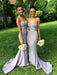 Sweetheart Neck Mermaid Strapless Sweep Train Lace Lavender Prom Dresses With Appliques, Lavender Bridesmaid Dresses, Formal Dresses