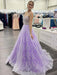 Sweetheart Neck Open Back Purple Lace Long Prom Dresses, Purple Lace Formal Dresses, Purple Evening Dresses 