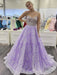 Sweetheart Neck Open Back Purple Lace Long Prom Dresses, Purple Lace Formal Dresses, Purple Evening Dresses 