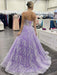 Sweetheart Neck Open Back Purple Lace Long Prom Dresses, Purple Lace Formal Dresses, Purple Evening Dresses 