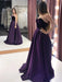 Sweetheart Neck Purple Satin Long Prom Dresses with Velvet Top, Long Purple Formal Graduation Evening Dresses 