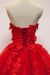 Sweetheart Neck Red Lace Appliques Long Prom Dresses, Red Lace Formal Dresses, Red Evening Dresses
