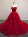 Sweetheart Neck Red Lace Appliques Long Prom Dresses, Red Lace Formal Dresses, Red Evening Dresses