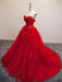 Sweetheart Neck Red Lace Appliques Long Prom Dresses, Red Lace Formal Dresses, Red Evening Dresses