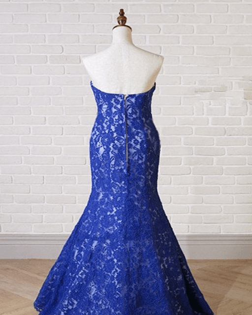 Sweetheart Neck Royal Blue Lace Long Mermaid Prom Dress - Prom Dresses