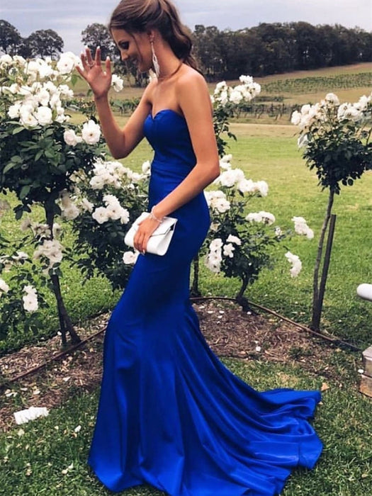 Royal Blue Strapless Mermaid Prom Dress Sweetheart Satin Gown - Bridelily Royal Blue Strapless Mermaid Prom Dress Sweetheart Satin Gown - Bridelily
