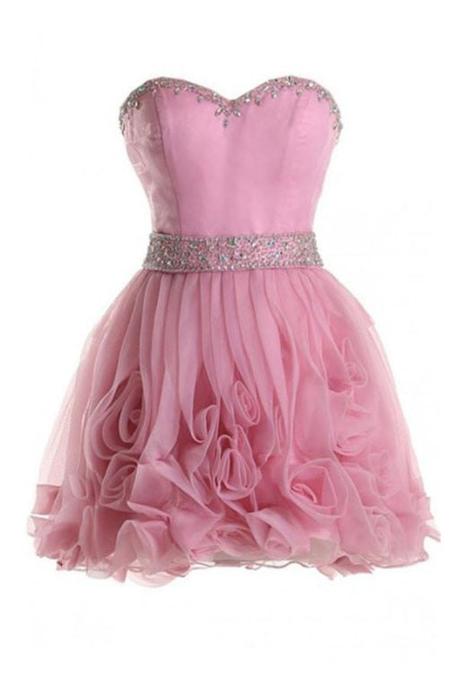 Sweetheart Organza Pink Prom Homecoming Dress - Prom Dresses