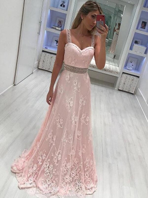 Sweetheart Sleeveless Floor-Length A-line With Applique Satin Dresses - Prom Dresses