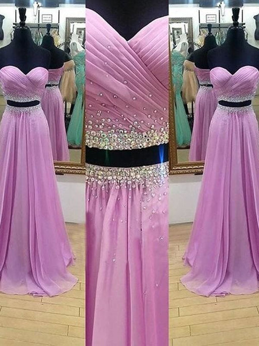 Sweetheart Sleeveless Floor-Length With Beading Two Piece Dresses - Prom Dresses