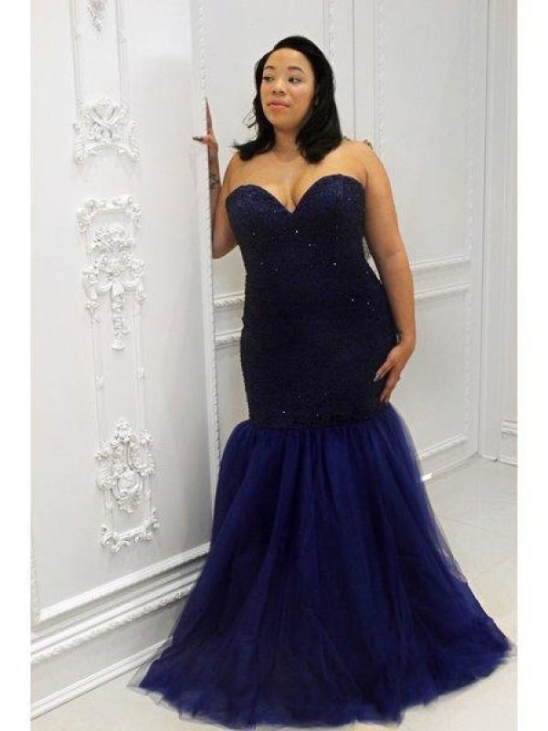 Sweetheart Sleeveless Sequin Floor-Length Tulle Plus Size Dresses - Prom Dresses