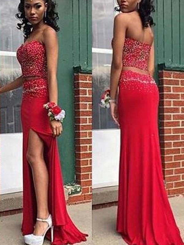 Sweetheart Sleeveless Sweep/Brush Train With Beading Two Piece Dresses - Prom Dresses