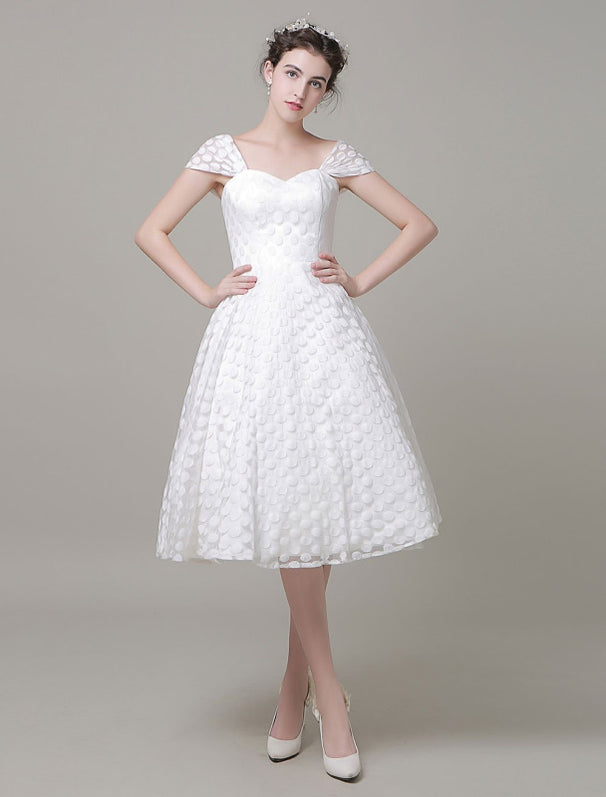 Tulle A-Line Knee-Length Wedding Dress On Sale-Bridelily