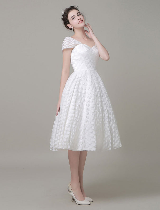 Sweetheart Wedding Dress Tulle A-Line Knee-Length Bridal Dress — Bridelily