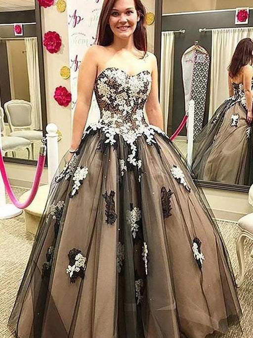 Sweetheart With Applique Floor-Length Tulle Prom Dresses - Prom Dresses