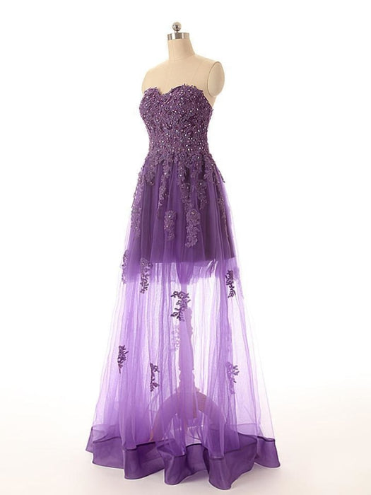 Sweetheasexy A Line Purple Lace Prom Dress - Prom Dresses
