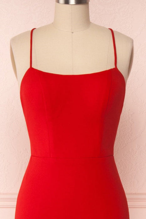 Thin Straps Backless Mermaid Red Prom Dresses, Red Mermaid Formal Dresses, Backless Red Evening Dresses