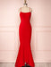 Thin Straps Backless Mermaid Red Prom Dresses, Red Mermaid Formal Dresses, Backless Red Evening Dresses