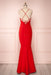 Thin Straps Backless Mermaid Red Prom Dresses, Red Mermaid Formal Dresses, Backless Red Evening Dresses