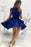 Tiered Long Sleeves Royal Blue Satin Homecoming with Appliques Mini Prom Dress - Prom Dresses