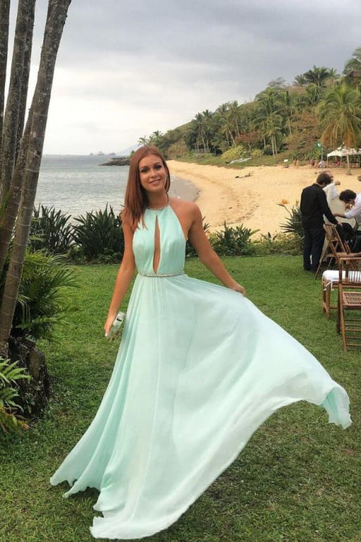 Tiffany Blue Halter Simple Long Prom Dresses Cheap - Bridelily Tiffany Blue Halter Simple Long Prom Dresses Cheap - Bridelily