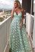 Tiffany Blue Spaghetti Straps Formal Sexy V Neck Long Prom Dress - Prom Dresses