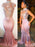 Trumpet/Mermaid High Neck Sweep/Brush Train Sleeveless Silk like Satin Lace Dresses - Prom Dresses